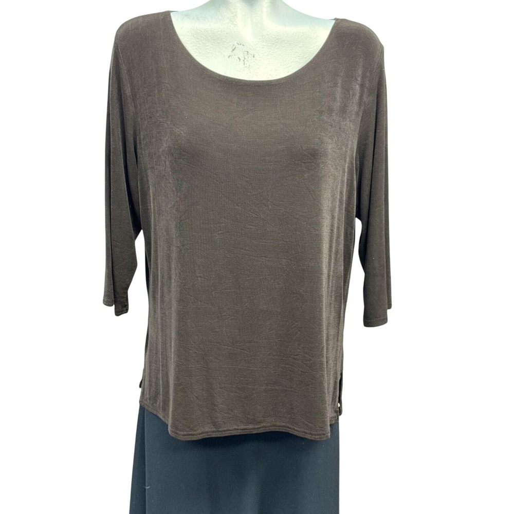 Jostar 134AY-H Brown‎ 3/4 Sleeve Scoop Neck Top XL Made in USA